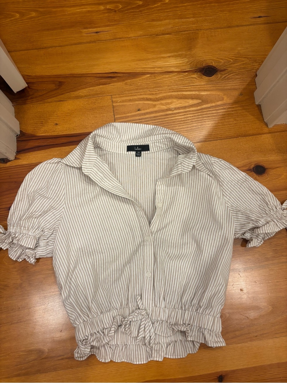 Lulu's Cream and Beige Striped Button-Front Crop Shirt